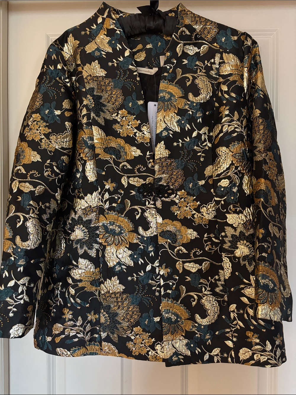 Soft Surroundings Black Metallic Floral Brocade Jacket